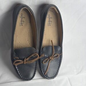 Clarks Dunbar Racer Navy Leather Women's Boat Shoes Bow Accent Slip On Size 8M
